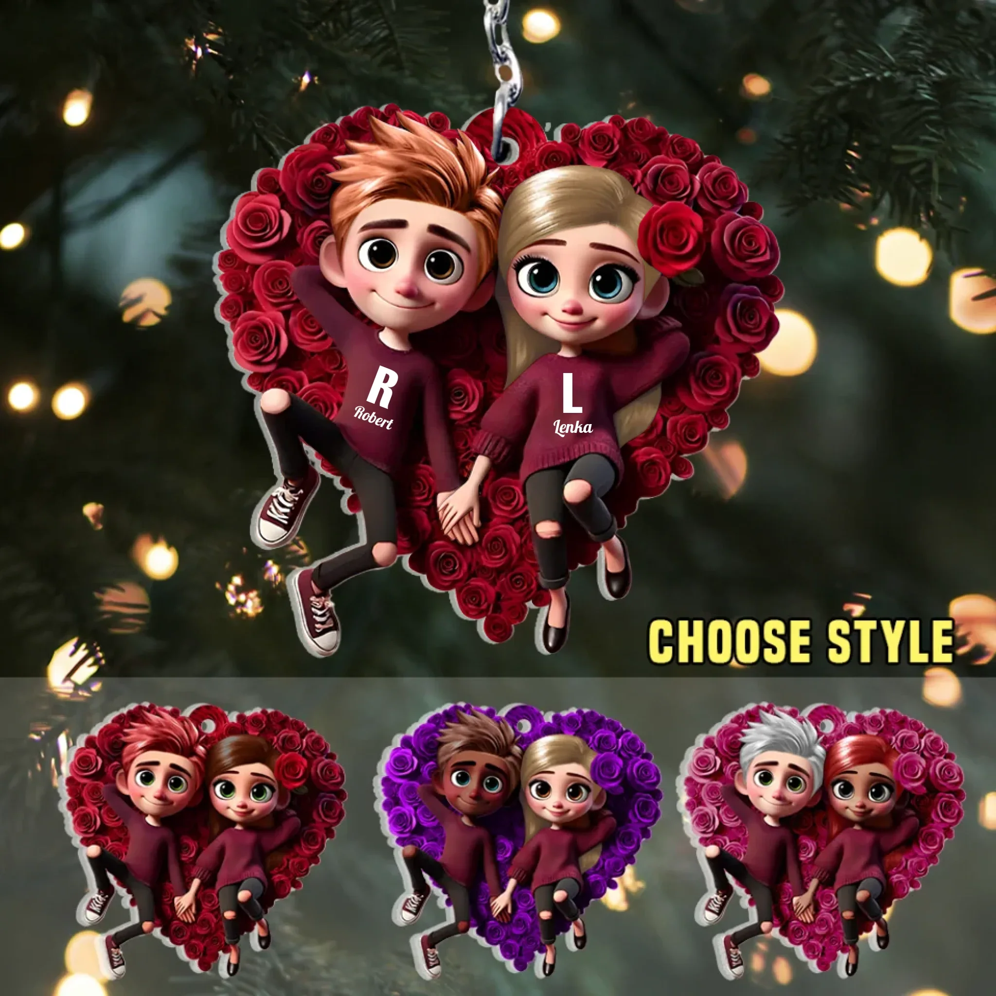 Rose Heart Couple Personalized Acrylic Keychain - Valentine's Day Gift for Her, Him - Cute Couple Keepsake - Image 2