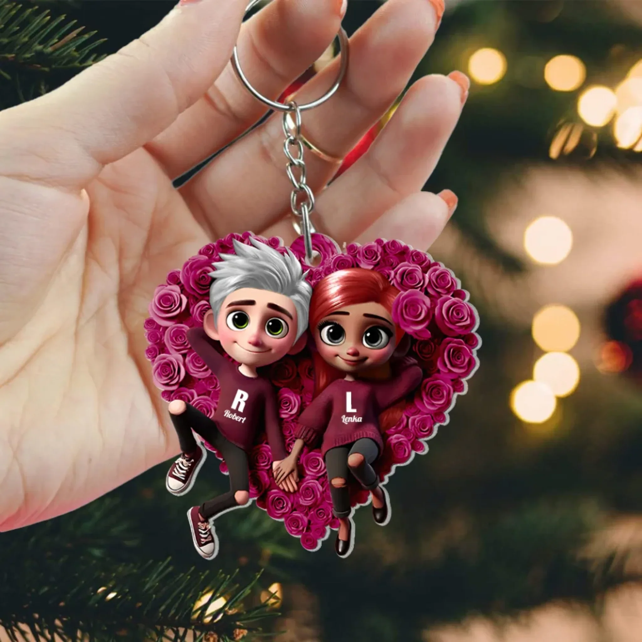 Rose Heart Couple Personalized Acrylic Keychain - Valentine's Day Gift for Her, Him - Cute Couple Keepsake - Image 3