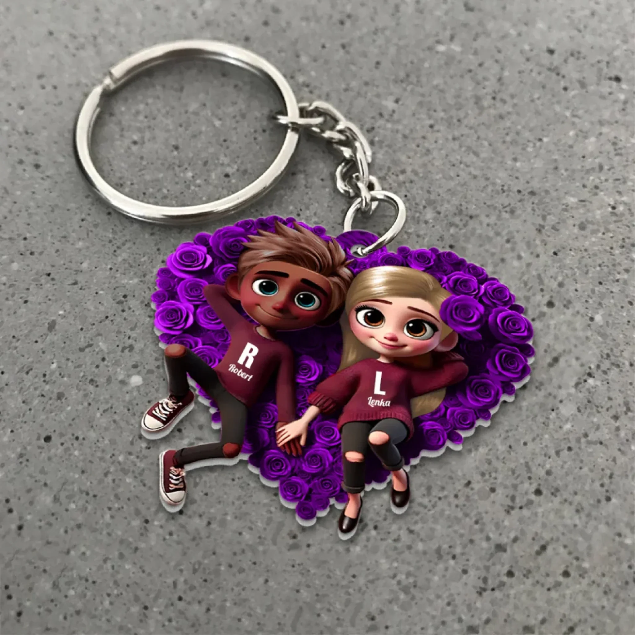 Rose Heart Couple Personalized Acrylic Keychain - Valentine's Day Gift for Her, Him - Cute Couple Keepsake - Image 4