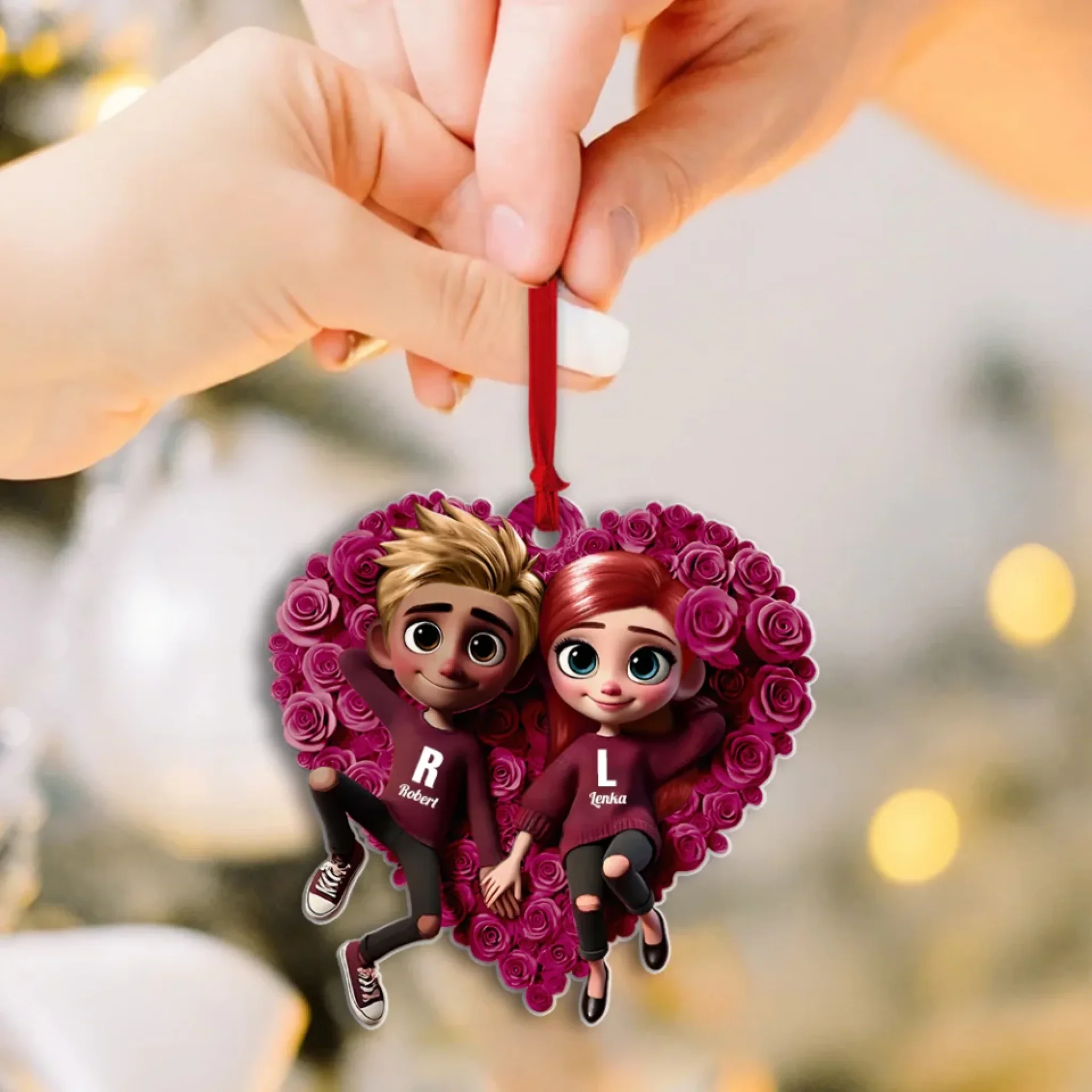 Rose Heart Couple Personalized Acrylic Ornament - Valentine's Day Gift for Her, Him - Cute Couple Keepsake - Image 3