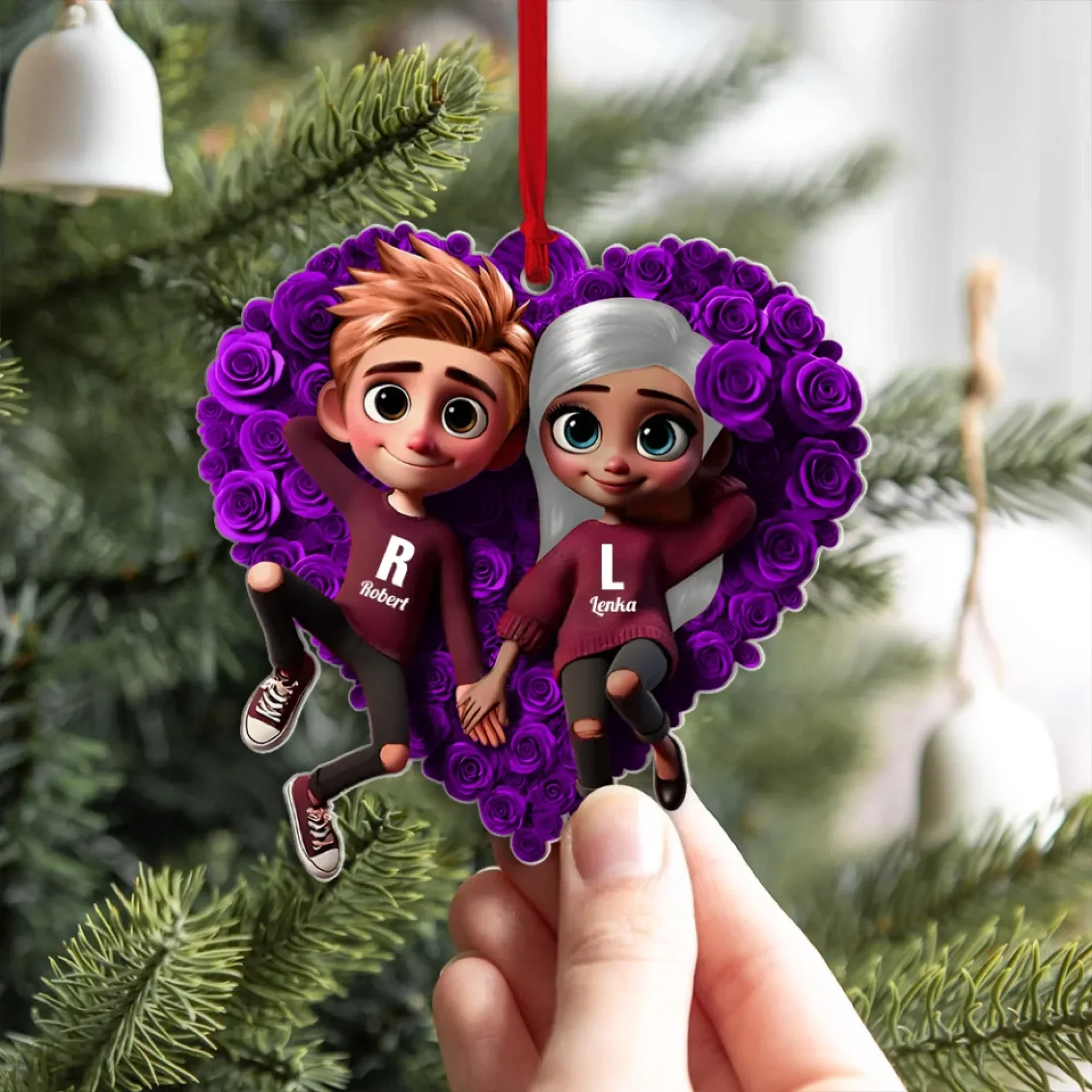Rose Heart Couple Personalized Acrylic Ornament - Valentine's Day Gift for Her, Him - Cute Couple Keepsake - Image 4