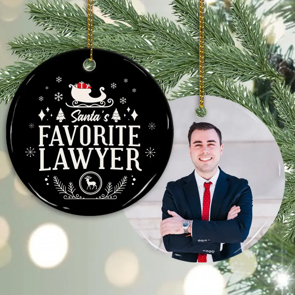 Santa's Favorite Lawyer - Personalized Ceramic Ornament - Image 3