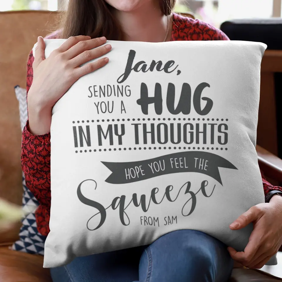 Sending You A Hug, Personalized Square Linen Pillow, Far Away Distance Gift for Your Loved One - Image 3