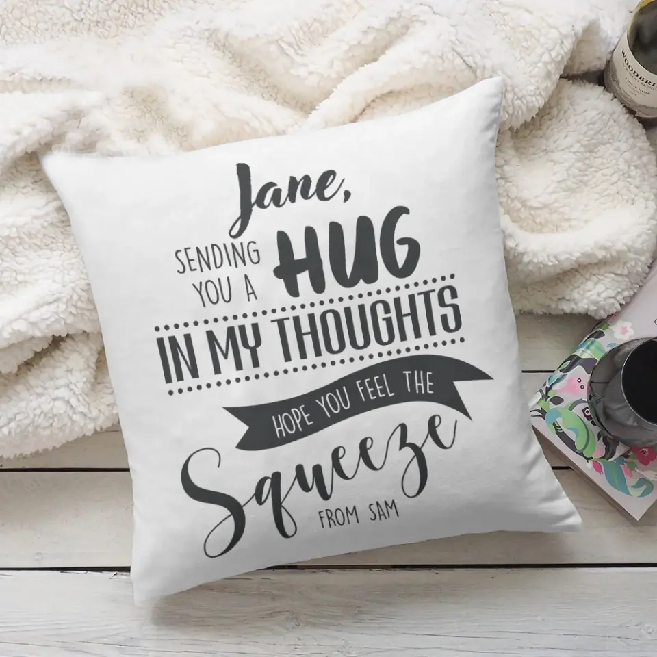 Sending You A Hug, Personalized Square Linen Pillow, Far Away Distance Gift for Your Loved One - Image 6