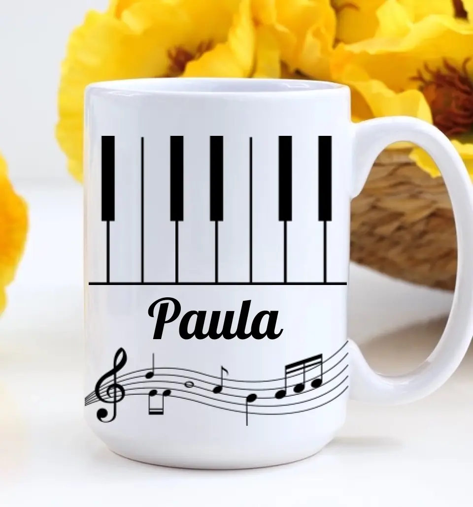 Set Piano Keyboard Music Lover Custom Name White Mug - Image 10