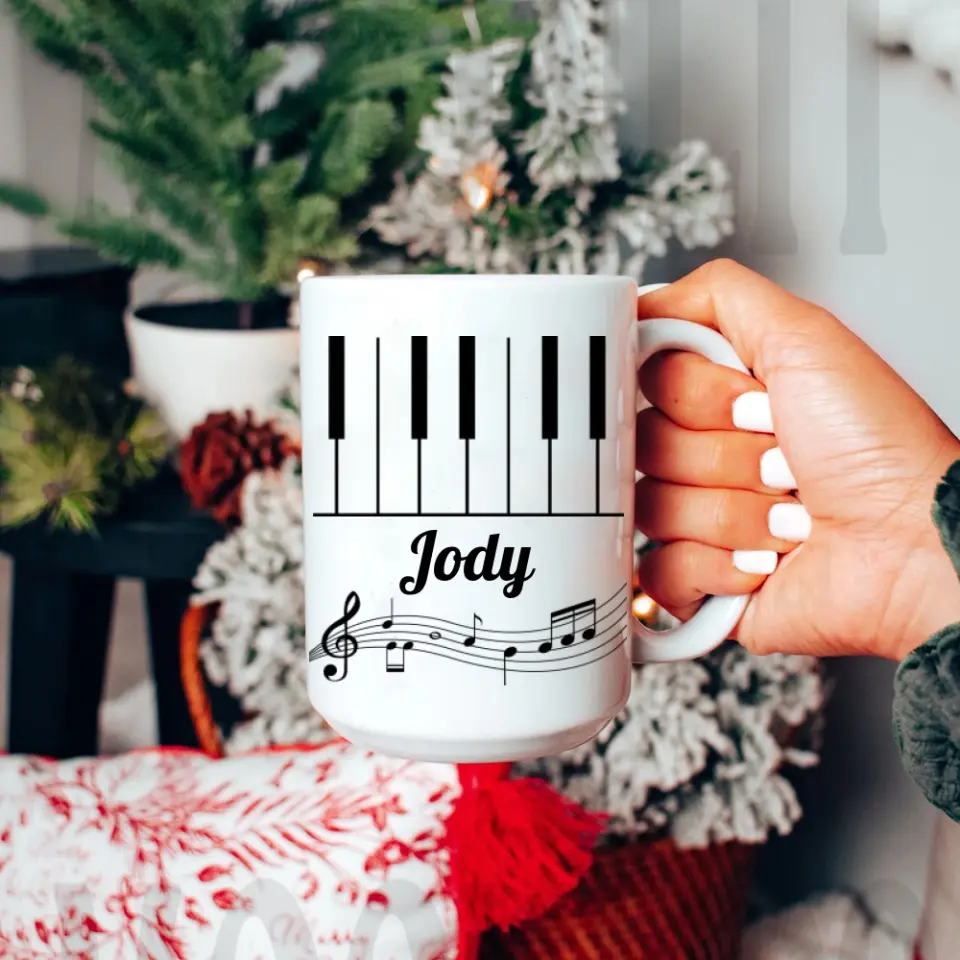Set Piano Keyboard Music Lover Custom Name White Mug - Image 11