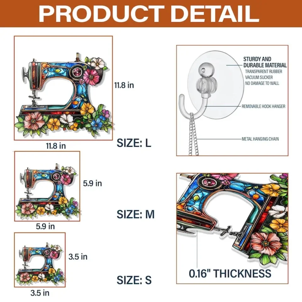 Sewing Machine Acrylic Suncatcher - For Sewing Room Decor - Gift for Sewing Lover, Quilter, Sewer - Window Decoration - Image 3