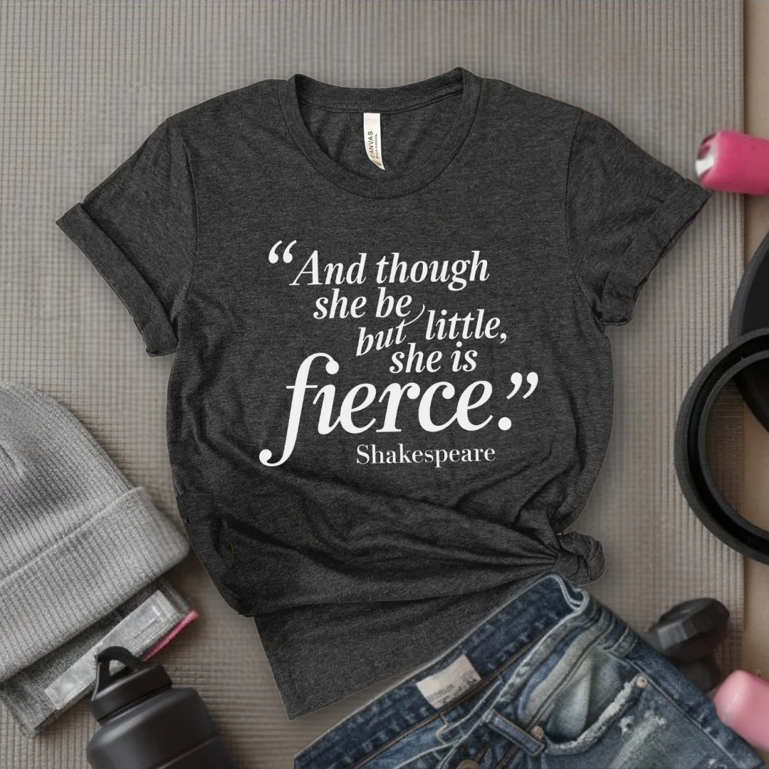 Shakespeare and Though She Be But Little She Is Fierce - Girl Power Inspirational T-Shirt - Women Empowerment Tee - Gift for Her - Bella Canvas 3001 - Image 2