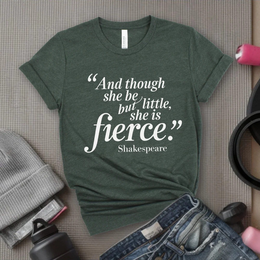 Shakespeare and Though She Be But Little She Is Fierce - Girl Power Inspirational T-Shirt - Women Empowerment Tee - Gift for Her - Bella Canvas 3001 - Image 3