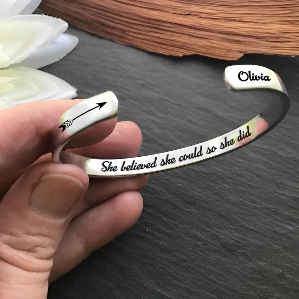 She Believed She Could - Personalized Cuff Bracelet - Image 3