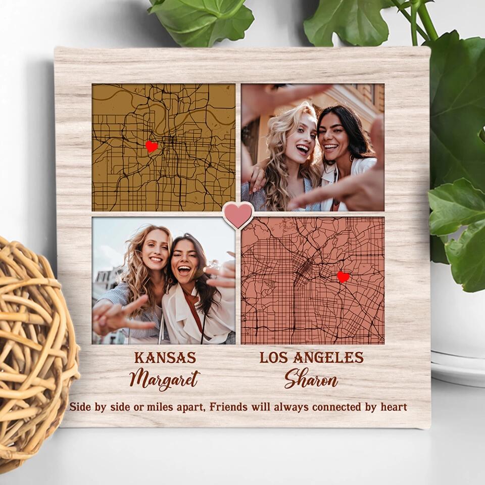 Side By Side Or Miles Apart - Custom Square Canvas Poster - Best Gift For Sisters Friends - Image 5