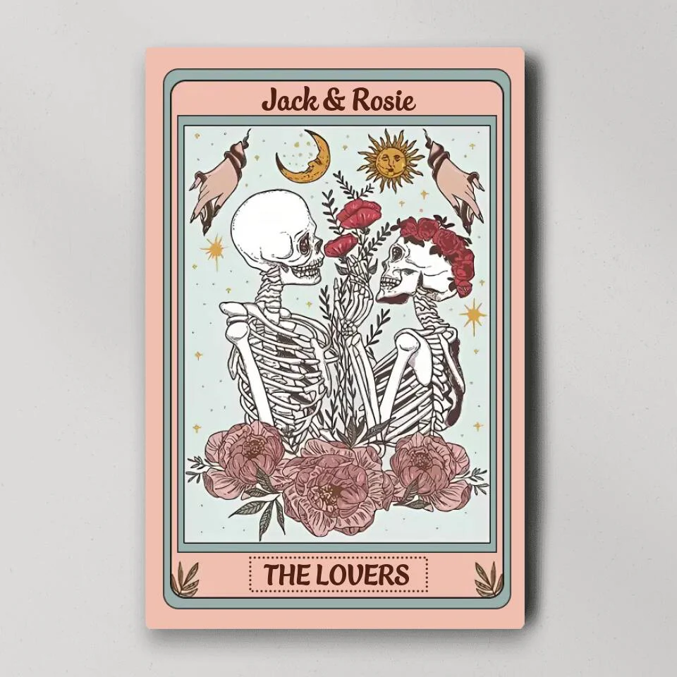 Personalized Valentine Gifts - Skeleton Couple Tarot Card Custom Canvas Poster Gothic Couple Anniversary Gift For Couples - Image 4