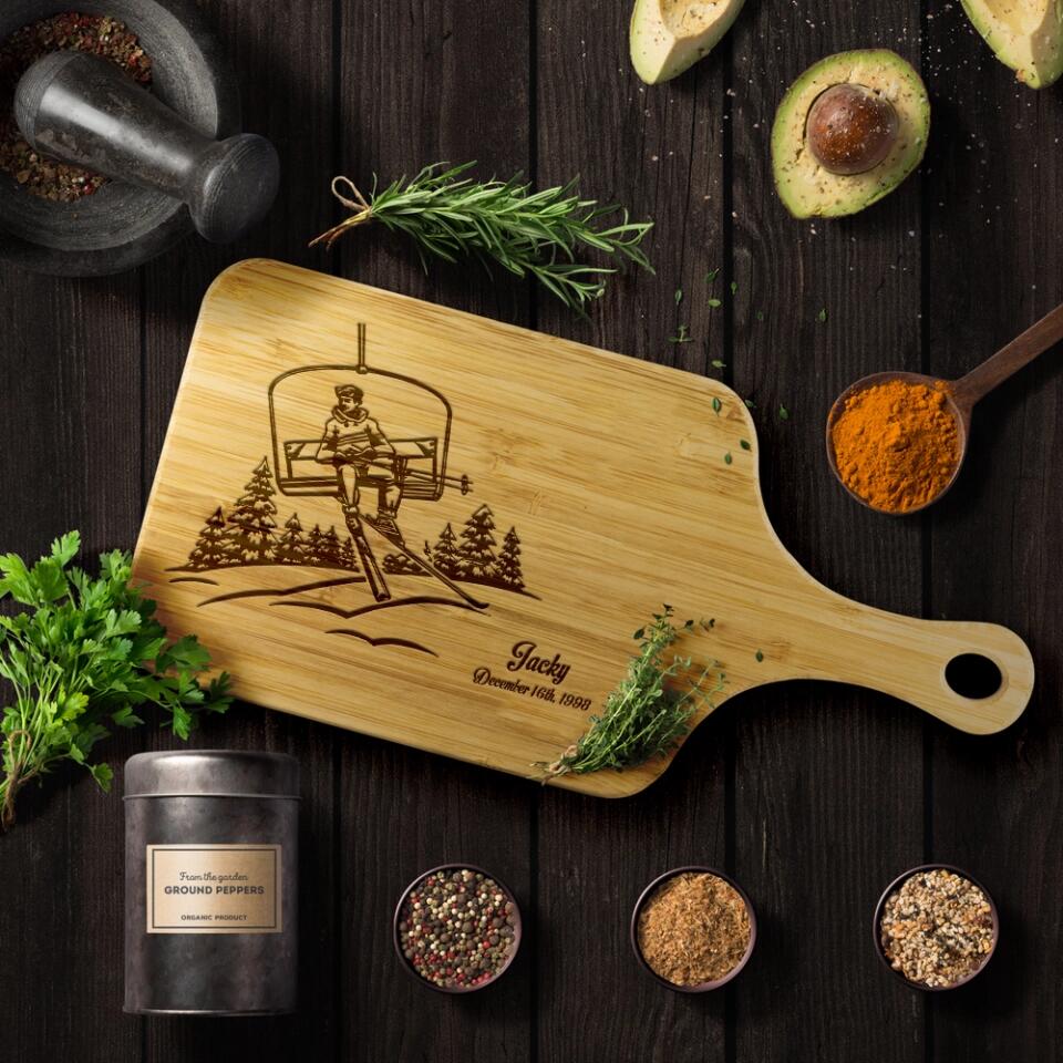 Ski Couple Names & Date Personalized Wood Cutting Board - Image 5