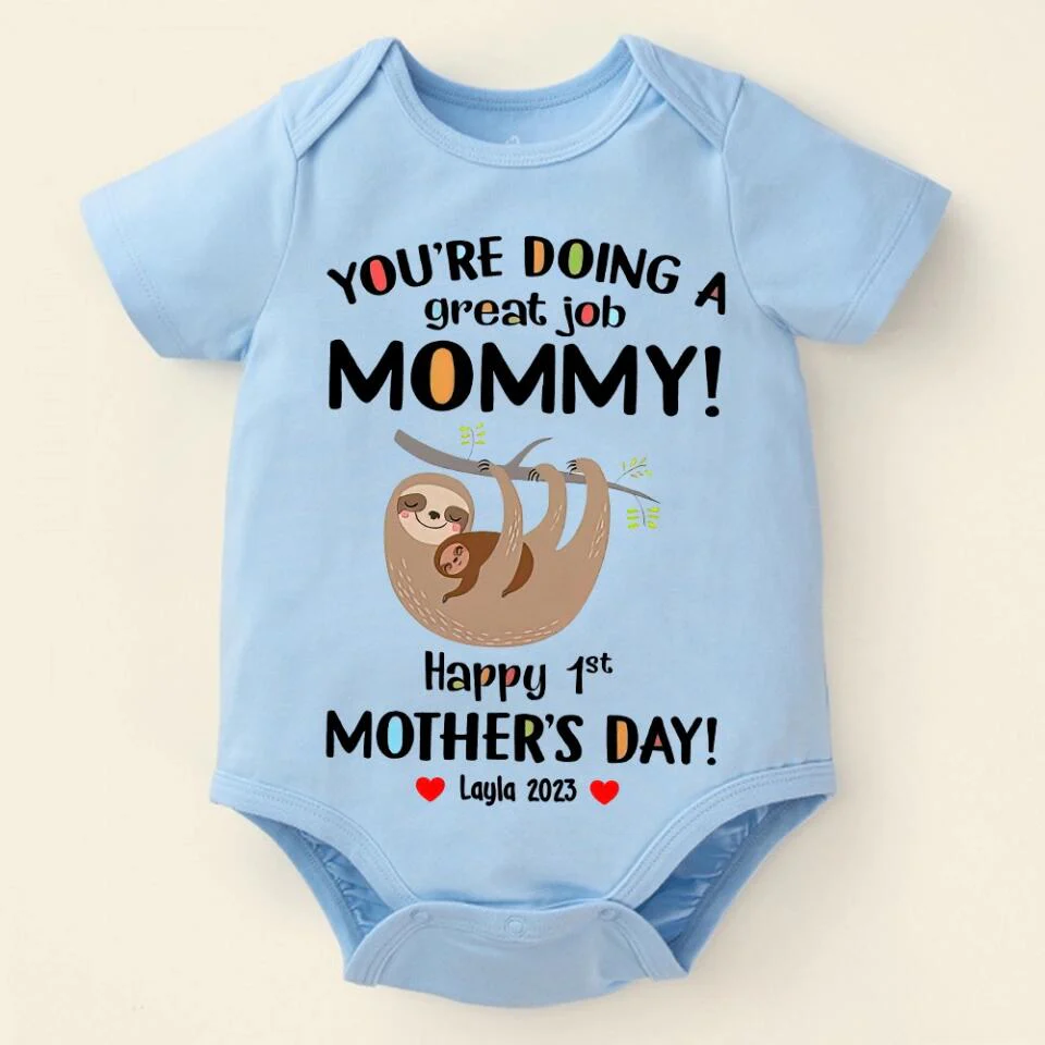 Sloth Mom You're Doing A Great Job Mommy Personalized Baby Bodysuit 1st Mothers Day - Image 6