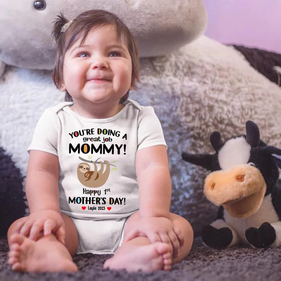 Sloth Mom You're Doing A Great Job Mommy Personalized Baby Bodysuit 1st Mothers Day - Image 7