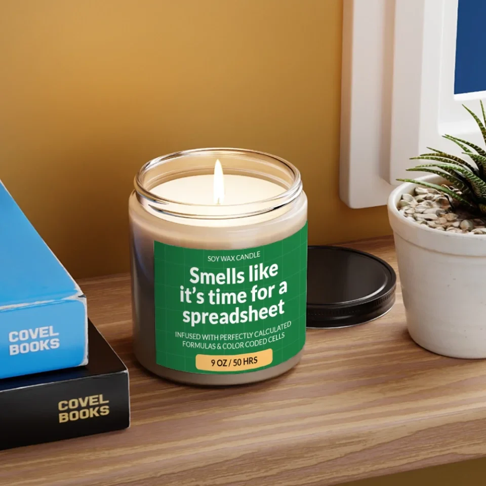Smells Like It's Time for Spreadsheet - Scented Soy Candle - 9oz Candle - Funny Accountant Gift - Image 4