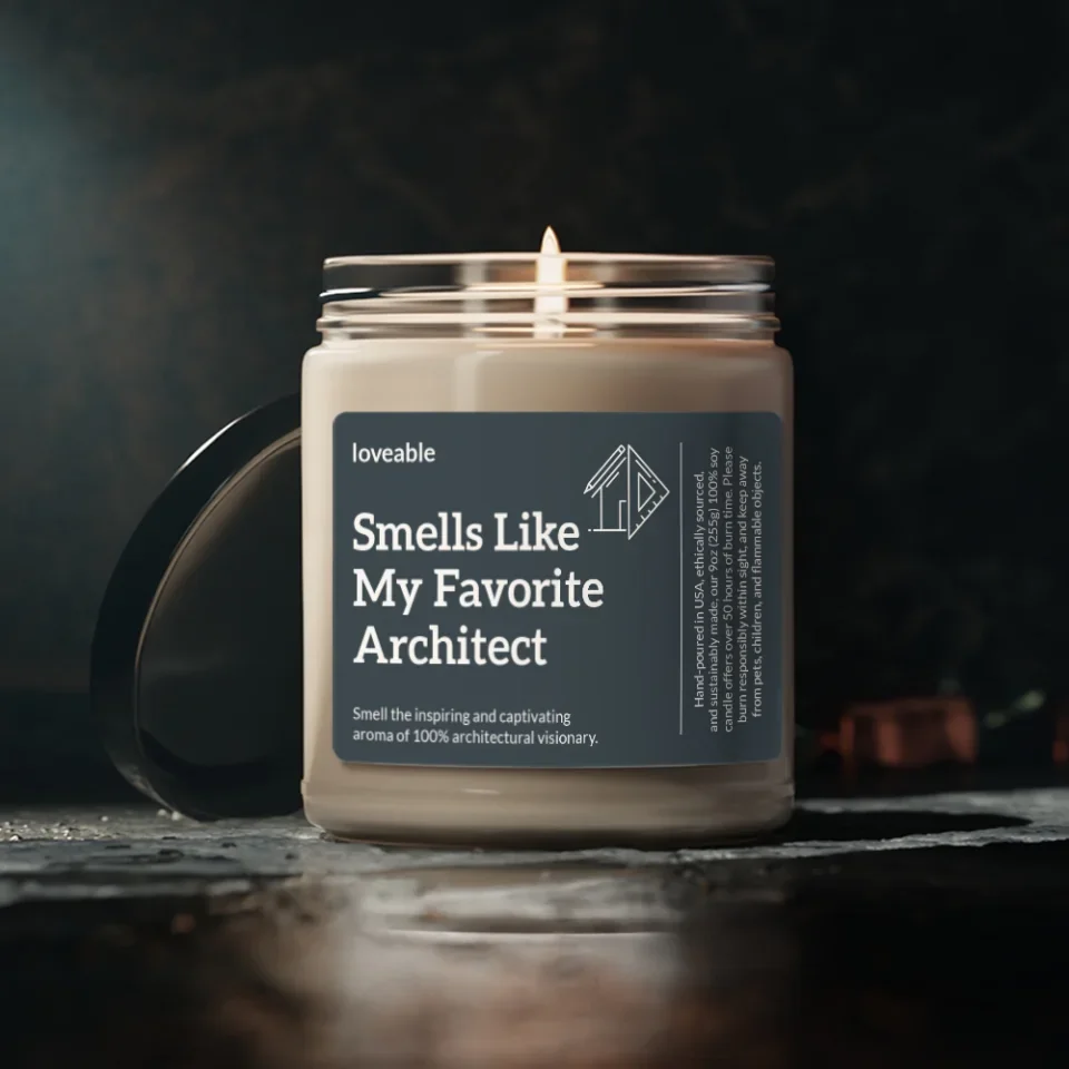 Smells Like My Favorite Architect - Funny Scented Candle - 9oz Soy Candle - Gift for Architect Friends, Self Gift