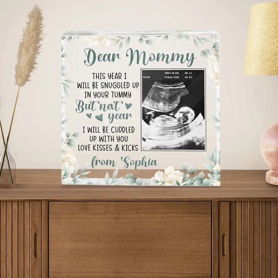 Snuggled Up In Mommy's Tummy, Custom Baby Ultrasound Photo Acrylic Plaque, Gift For Pregnant Mom - Image 5