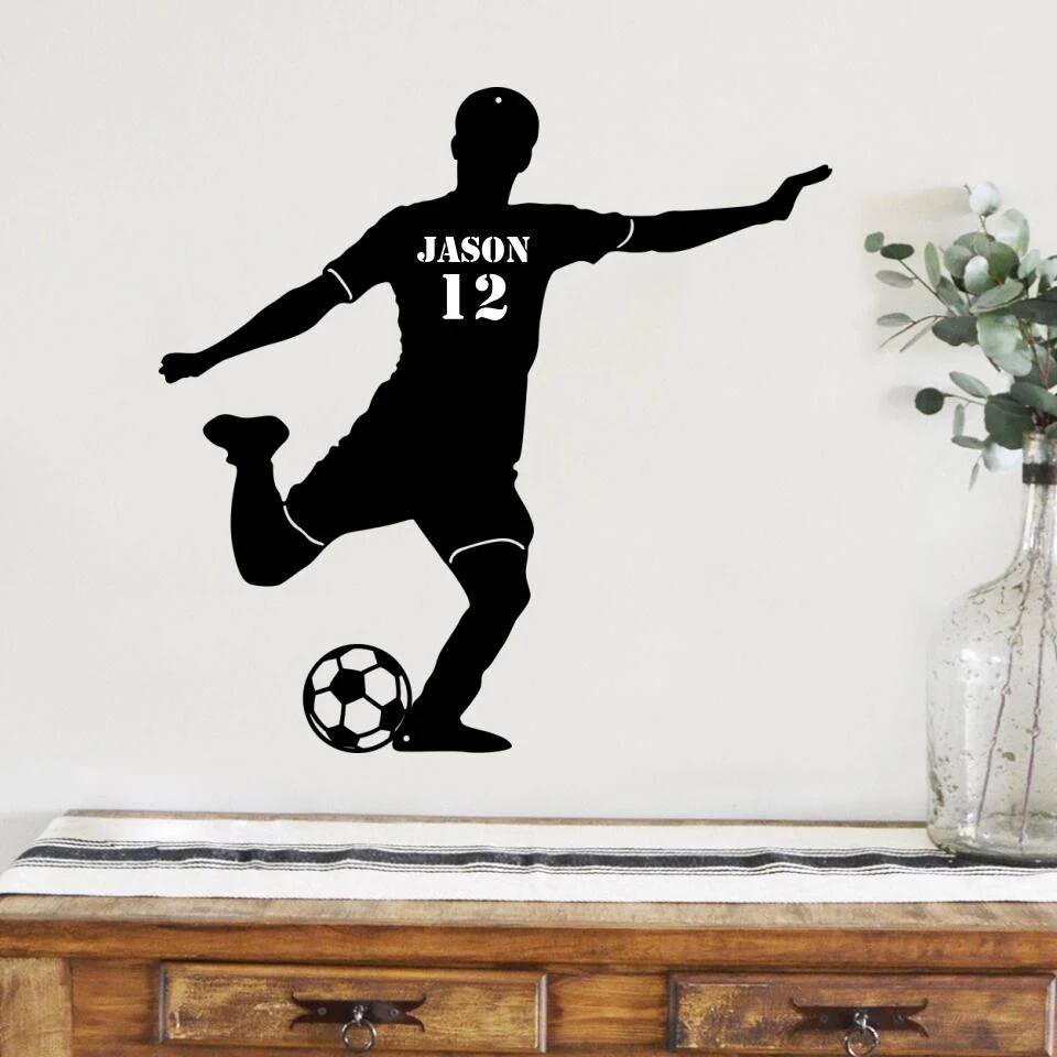 Soccer Wall Decor - Personalized Cut Metal Sign - Custom Name, Number - Gift for Soccer Player - Image 3