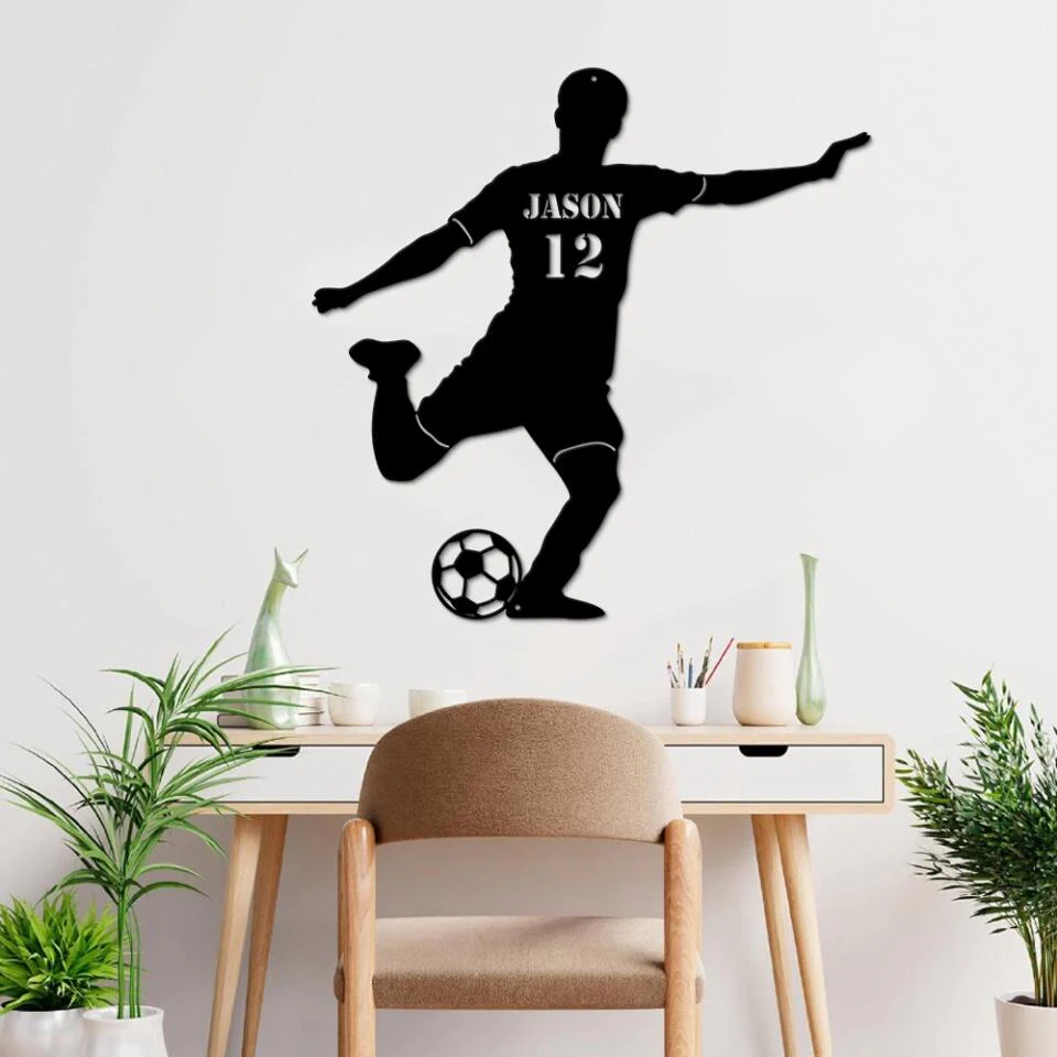 Soccer Wall Decor - Personalized Cut Metal Sign - Custom Name, Number - Gift for Soccer Player - Image 4