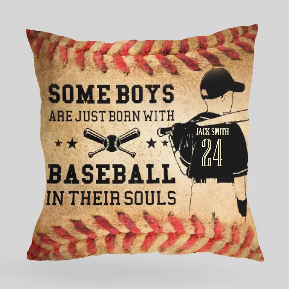 Some Boys Are Just Born with Baseball in Their Souls - Personalized Pillow - Gift for Baseball Player - Image 3