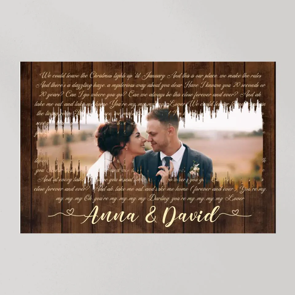 Sound Wave Custom Song Lyrics And Photo Canvas Poster Anniversary Gift For Couples