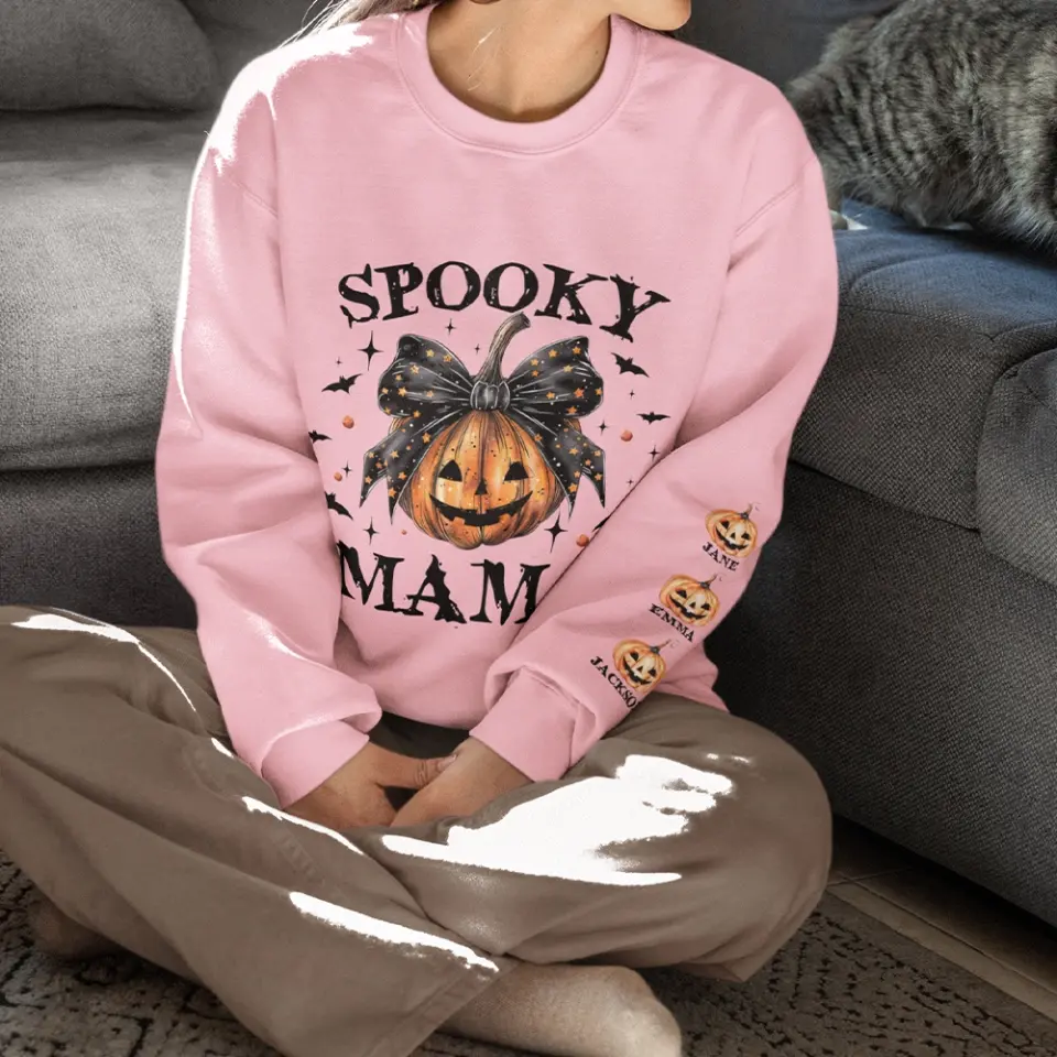 Spooky Mama - Pumpkin Halloween Sleeve Sweatshirt - Image 11