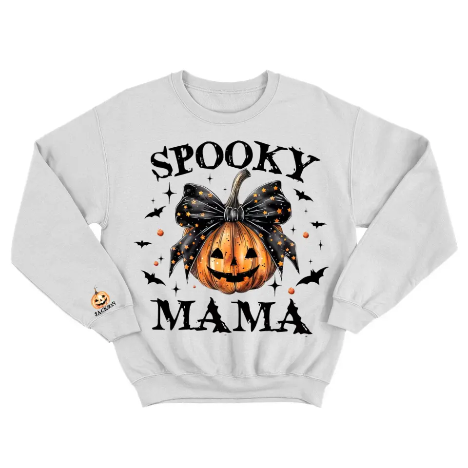 Spooky Mama - Pumpkin Halloween Sleeve Sweatshirt - Image 2