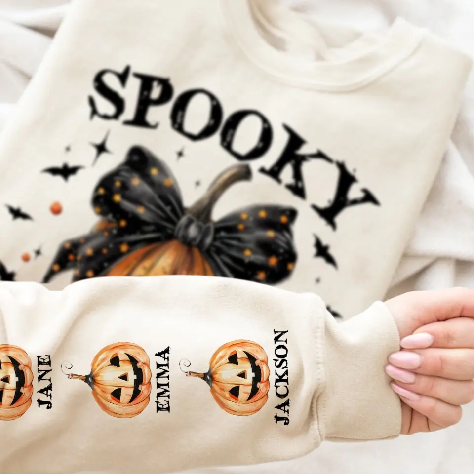 Spooky Mama - Pumpkin Halloween Sleeve Sweatshirt - Image 4