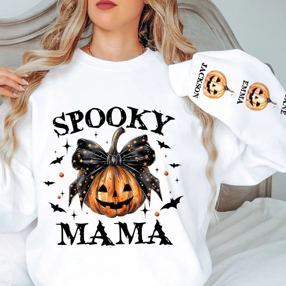 Spooky Mama - Pumpkin Halloween Sleeve Sweatshirt - Image 7