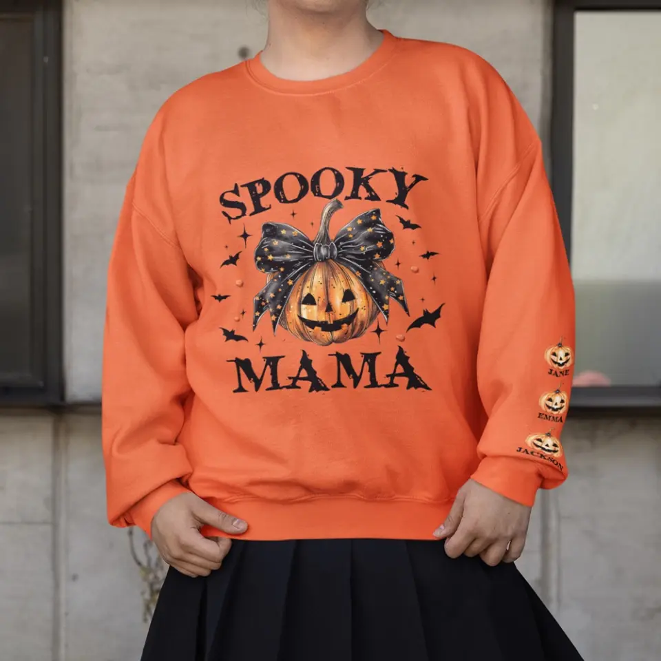 Spooky Mama - Pumpkin Halloween Sleeve Sweatshirt - Image 9