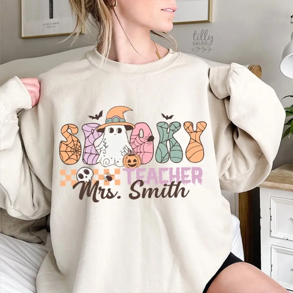 Spooky Teacher - Custom Name Shirt Sweatshirt - Halloween Gift For Teacher | 308IHPNPTS966 - Image 3