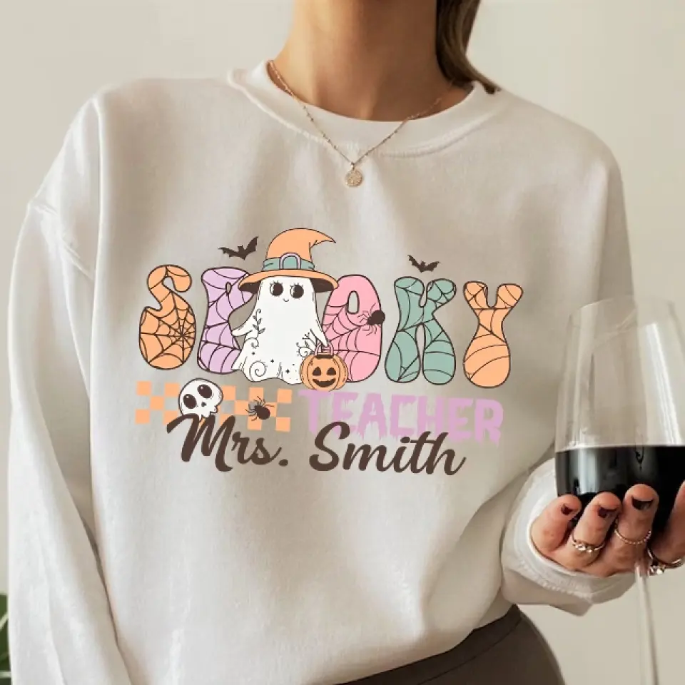 Spooky Teacher - Custom Name Shirt Sweatshirt - Halloween Gift For Teacher | 308IHPNPTS966 - Image 4