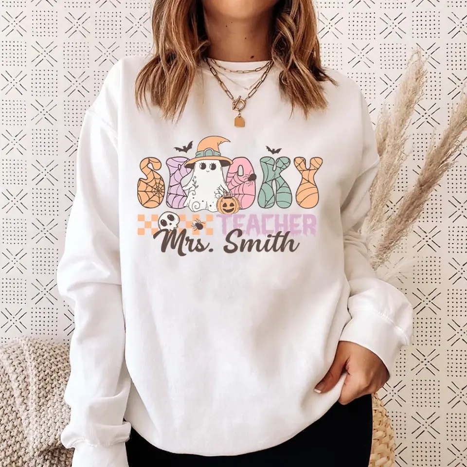 Spooky Teacher - Custom Name Shirt Sweatshirt - Halloween Gift For Teacher | 308IHPNPTS966 - Image 7