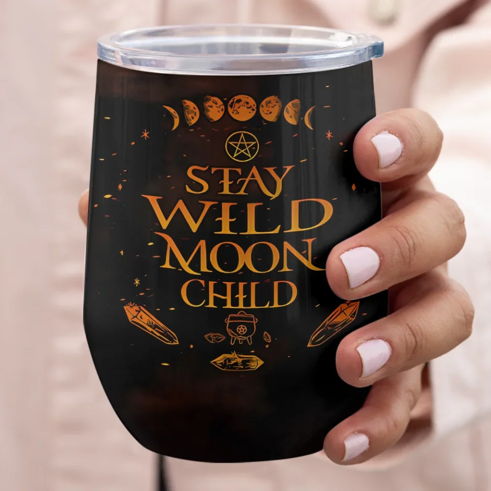 Stay Wild Moon Child - Personalized Wine Tumbler - Witchy Gift for Friends - Image 9