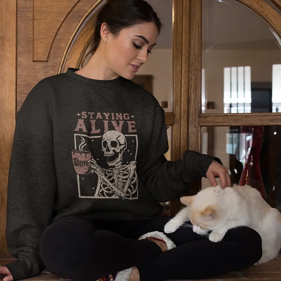 Staying Alive With Coffee Tshirt Sweatshirt Halloween Gift For Her - Image 13