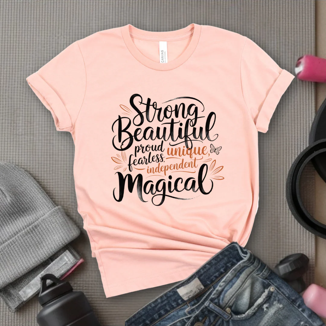 Strong, Beautiful, Proud, Unique, Fearless, Powerful, Independent, Magical - Bold Women In History Tee - Gifts for Her - Feminist Tee - Bella Canvas 3001 - Image 3