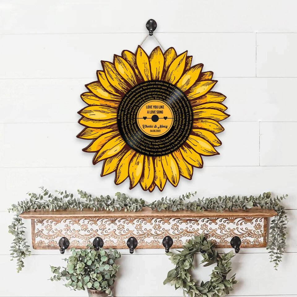 Couple Wooden Sign Sunflower Custom Song And Lyrics Wooden Sign Anniversary Gift - Image 3