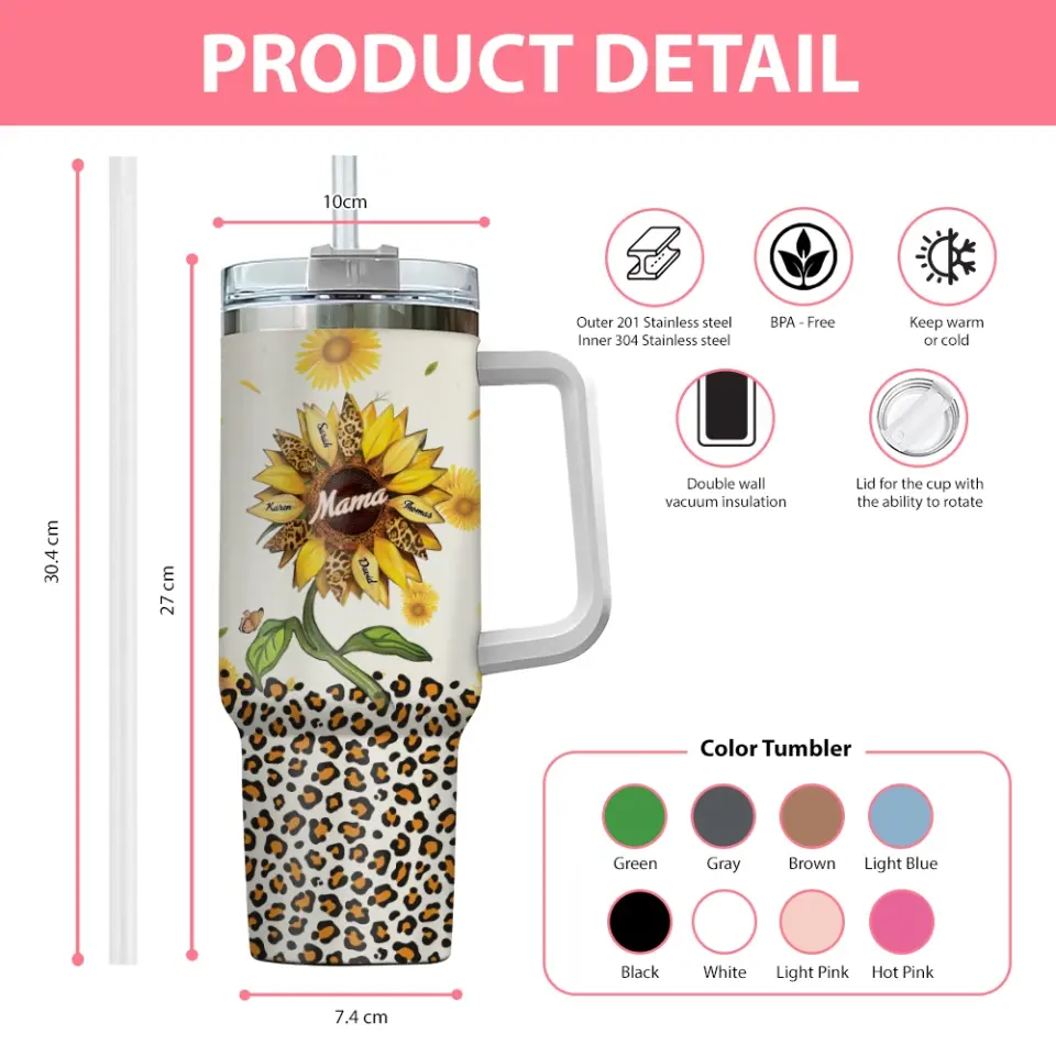 Sunflower Grandma Mom Personalized 40oz Tumbler - Image 6