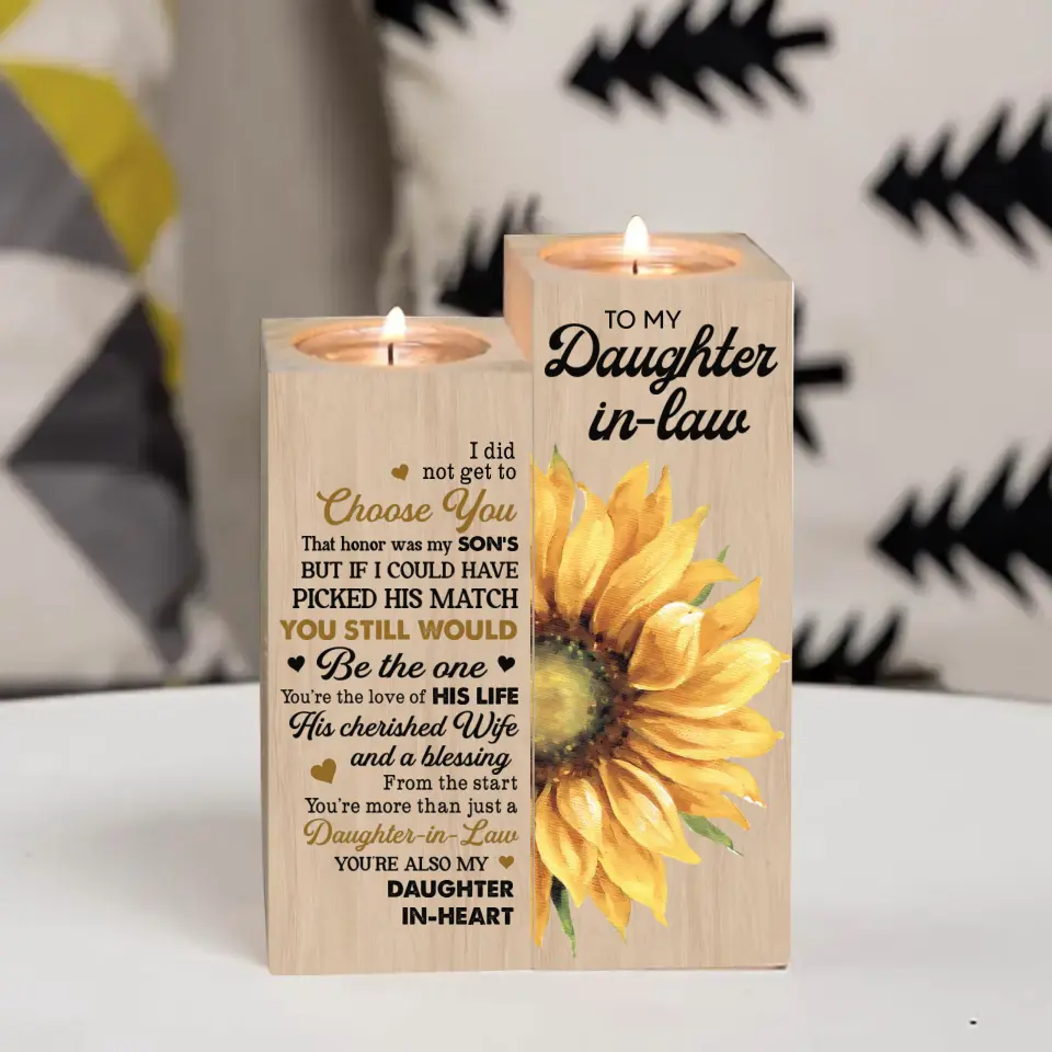 Sunflower Letters To Daughter In Law Wooden Candle Holder Wedding Gift - Image 2