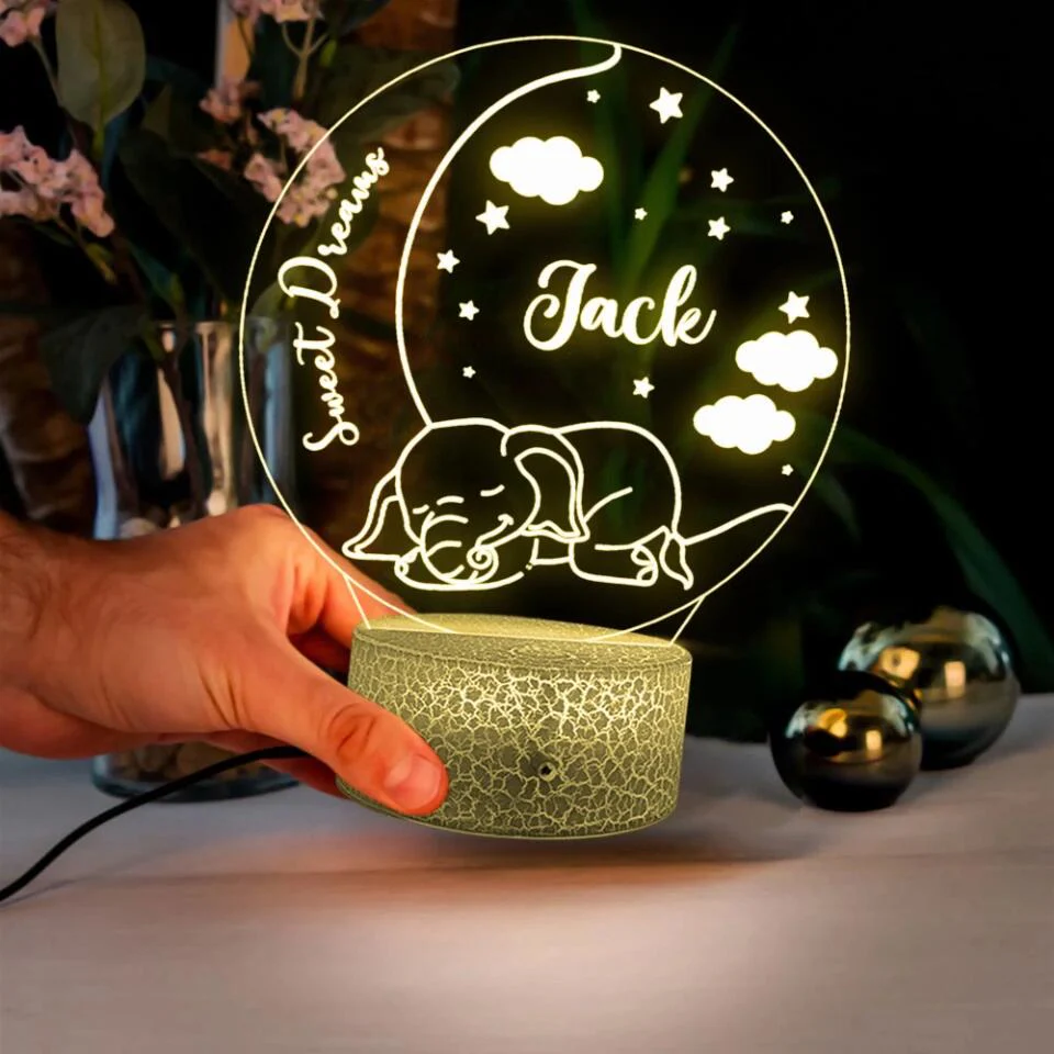 Sweet Dreams Elephants Lamp, Personalized 3D Led Light, Cute Gift For Kid, Nursery Room Decor - Image 3