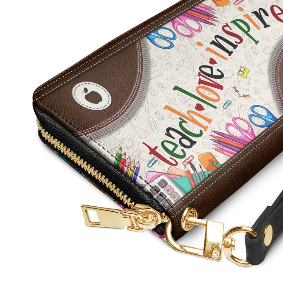 Teach Love Inspire - Personalized Zip Around Leather Wallet - Gift for Teachers - Image 2