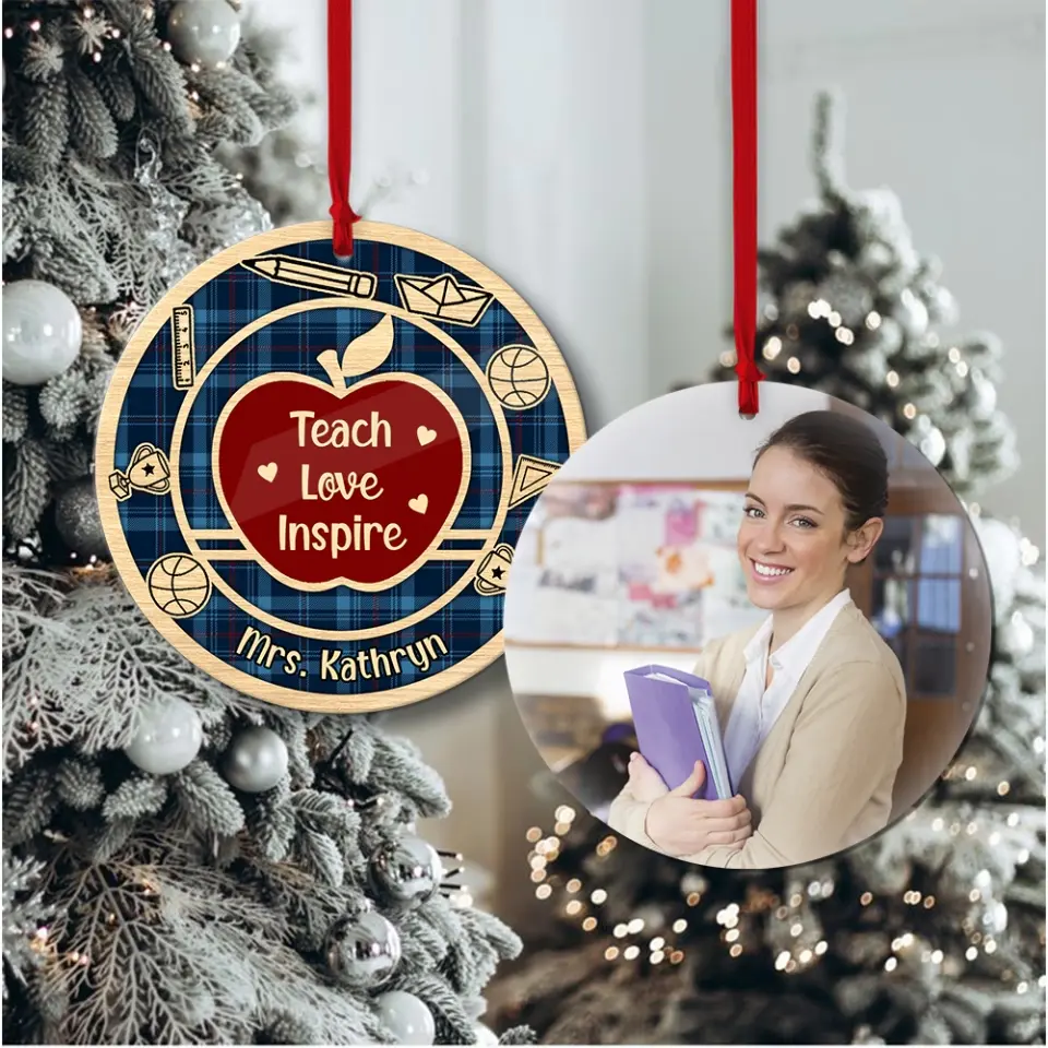 Teach Love Inspire Upload Photo Wooden Ornament Teacher Appreciation Gifts - Image 8