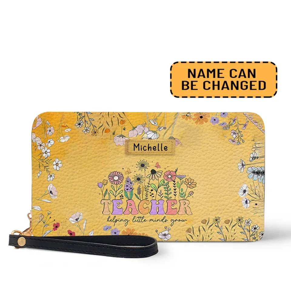 Teacher Helping Little Minds Grow - Yellow Leather Wallet - Gift for Teachers - Image 2