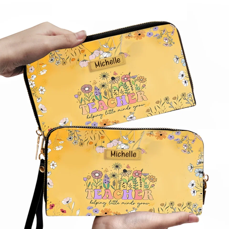 Teacher Helping Little Minds Grow - Yellow Leather Wallet - Gift for Teachers - Image 3