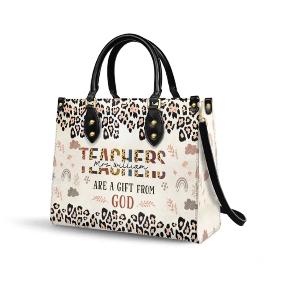 Teachers Are Gifts from God Leopard Rainbow - Personalized Leather Handbag - Best Gift for Female Teachers - Image 2