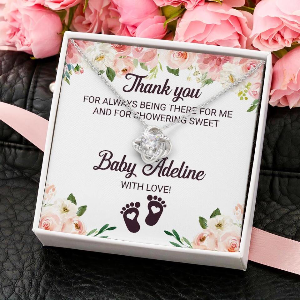 Thank You For Always Being There For Me - Personalized Love Knot Necklace - Baby Shower Hostess Thank You Gift - Image 3