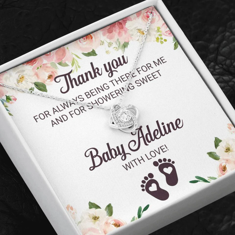 Thank You For Always Being There For Me - Personalized Love Knot Necklace - Baby Shower Hostess Thank You Gift - Image 4