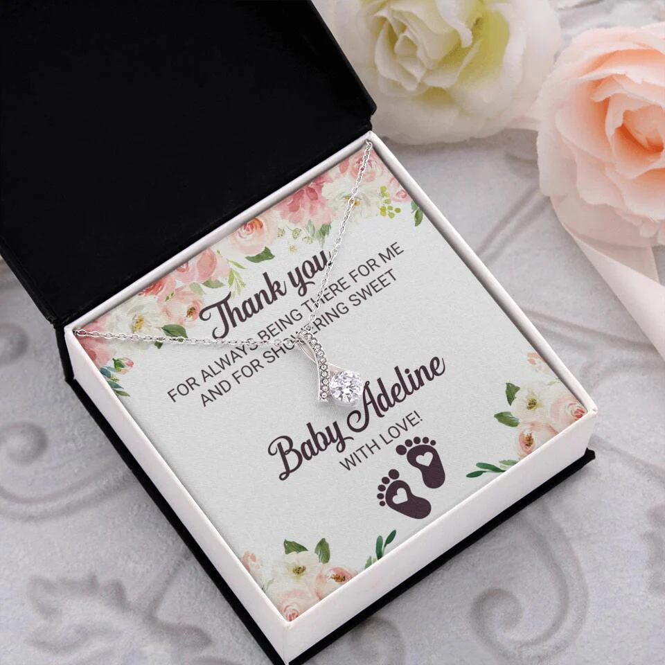 Thank You For Always Being There For Me - Personalized Love Knot Necklace - Baby Shower Hostess Thank You Gift - Image 49