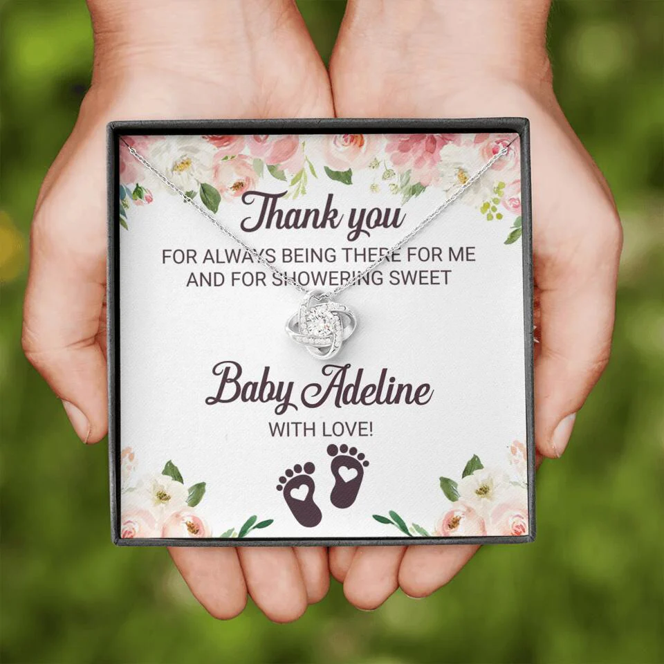 Thank You For Always Being There For Me - Personalized Love Knot Necklace - Baby Shower Hostess Thank You Gift - Image 5